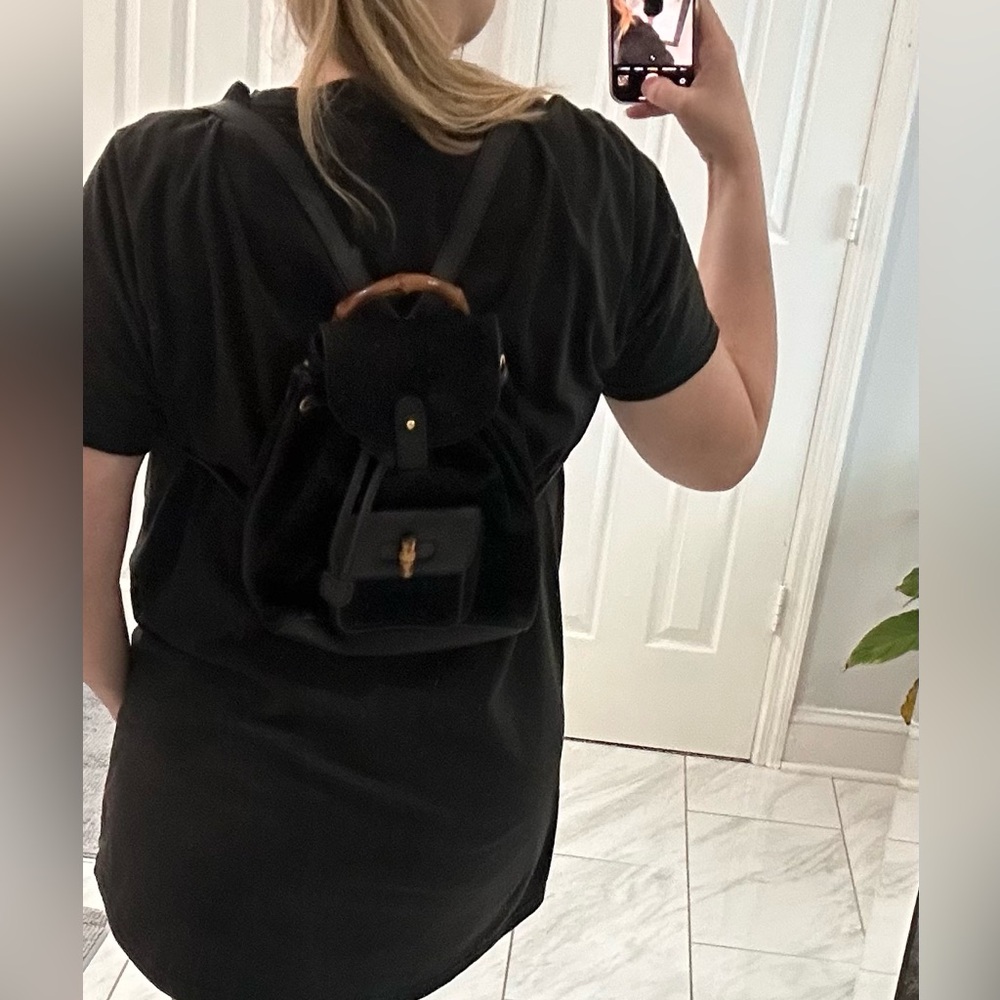 Gucci Black Suede Backpack bamboo - Picture 4 of 15